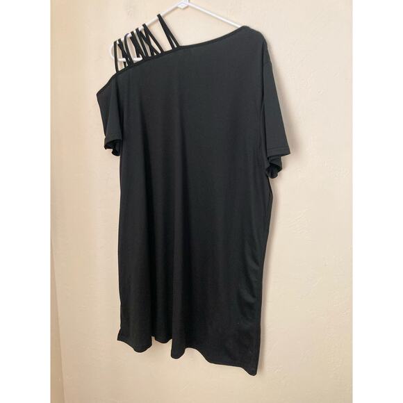 Shein Curve Women's Dress Size 2XL Black Cut Out Asymmetrical Shoulder NWOT - Picture 6 of 8